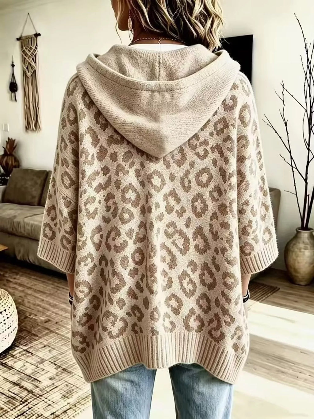 Drawstring Leopard Hooded Sweater