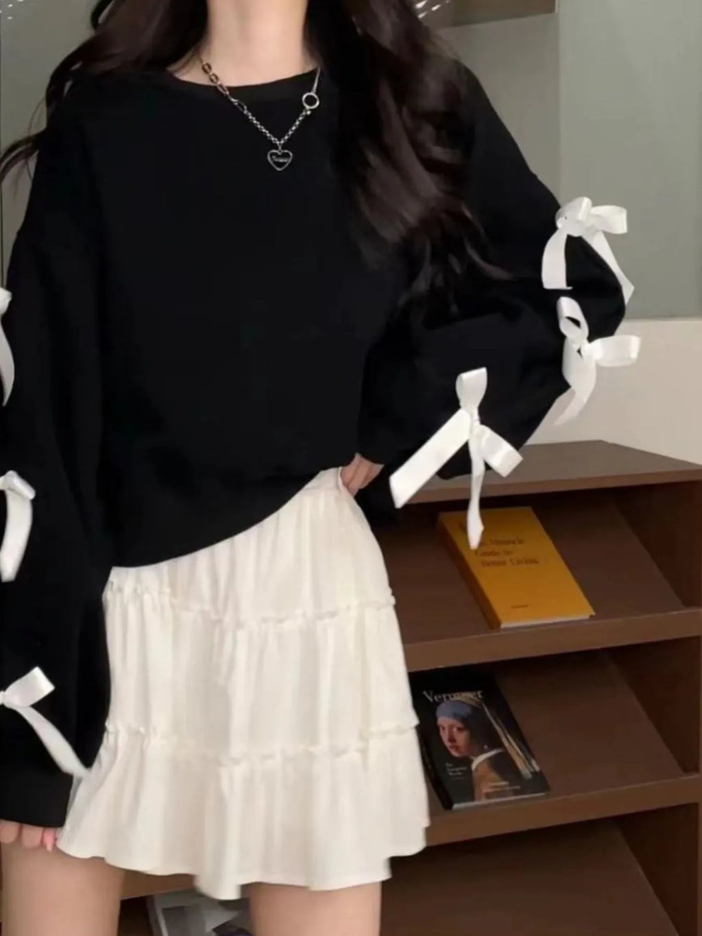 Bow-Detailed Sleeve Round Neck Sweatshirt