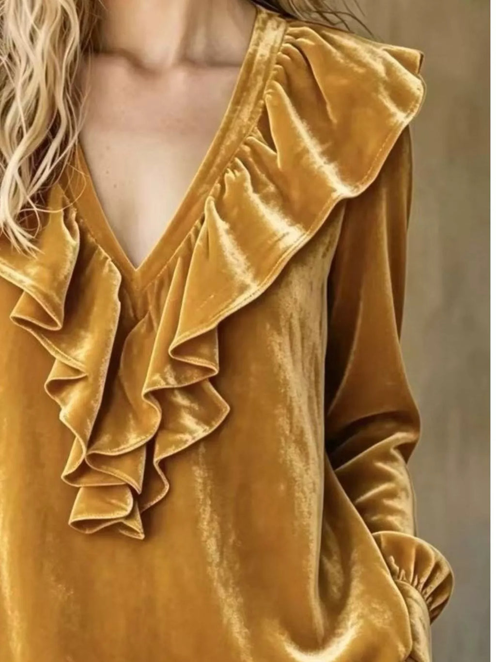 Full Size Velvet Ruffle V-Neck Blouse Plus Size