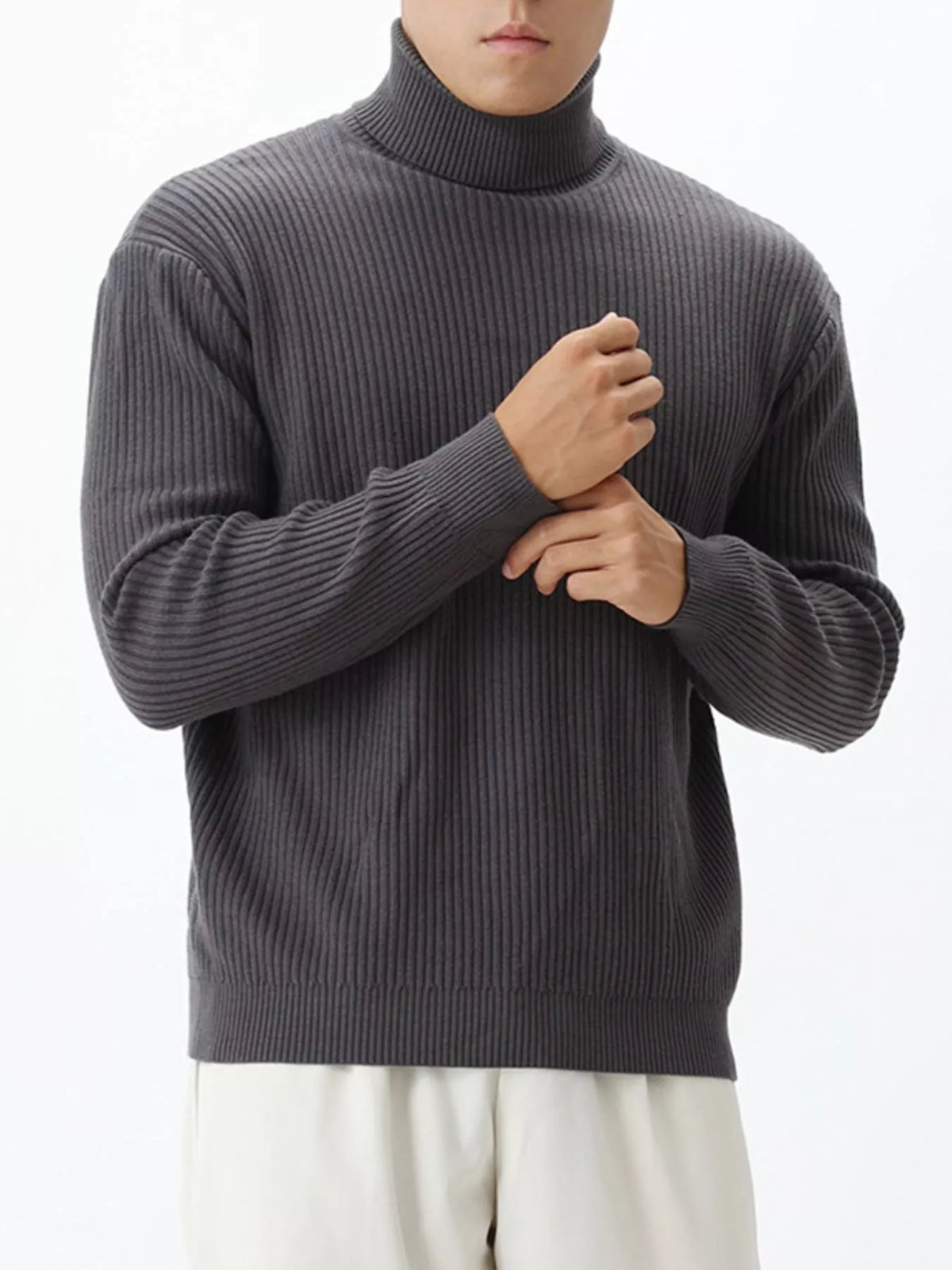 Men's Plus Size Ribbed Knit Turtleneck Sweater - Dark Gray