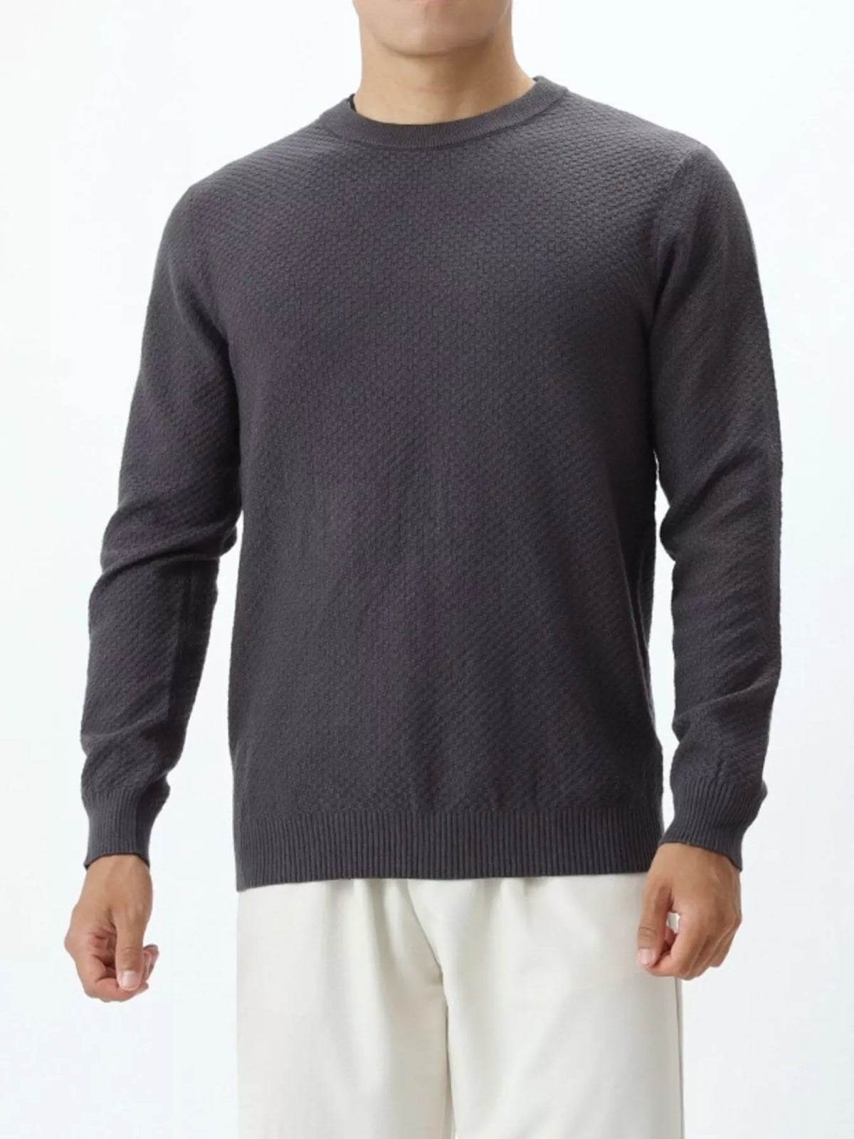 Men's Plus Size Textured Crew Neck Sweater - Dark Gray