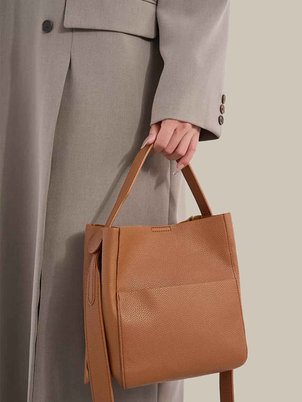 Minimalist Textured Leather Bucket Crossbody Bag
