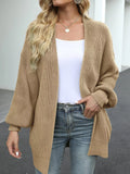 Open-Front Chunky Knit Cardigan - Light Khaki