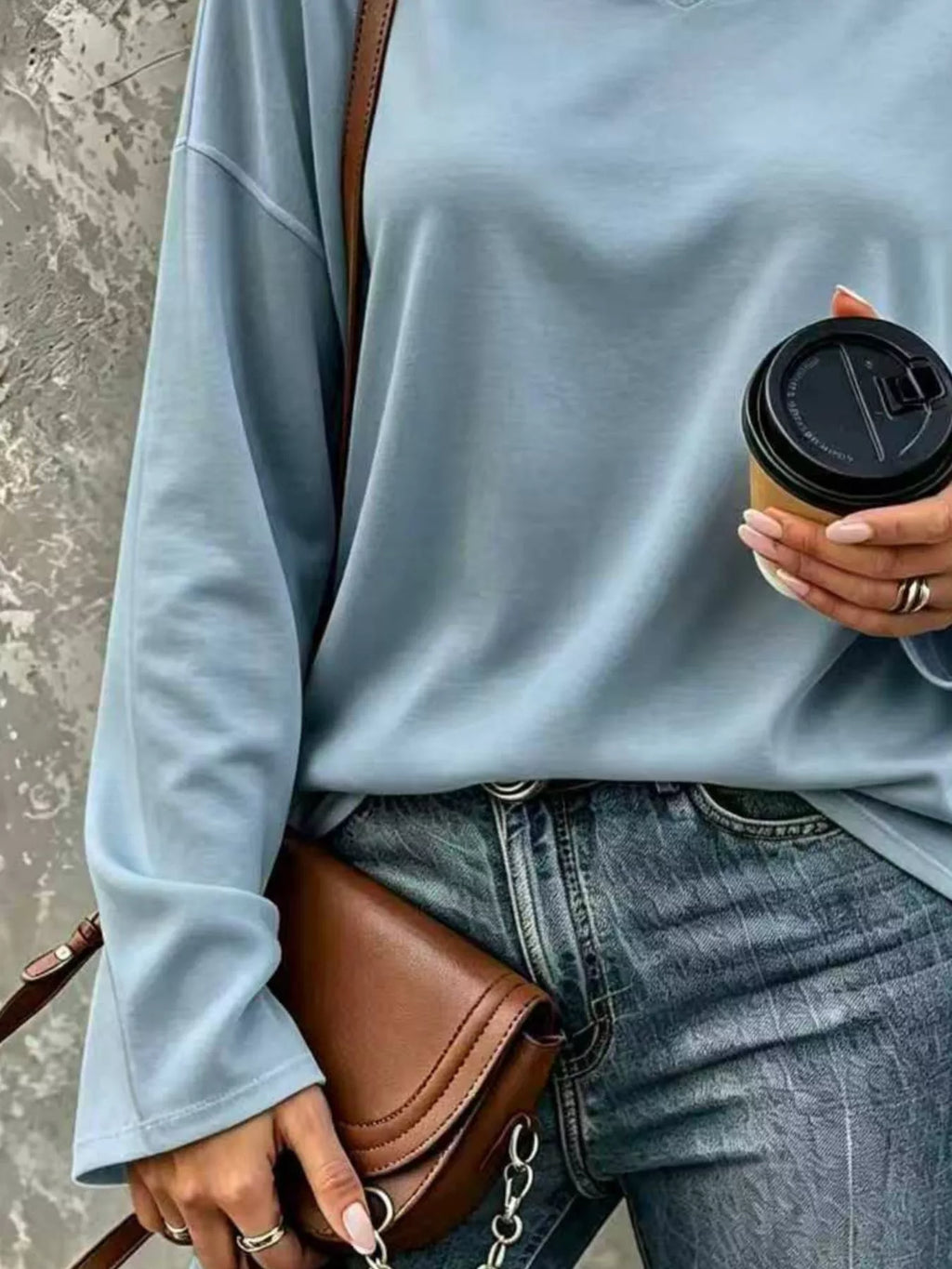 Full Size Solid Color Long Sleeve Loose T-Shirt Plus Size