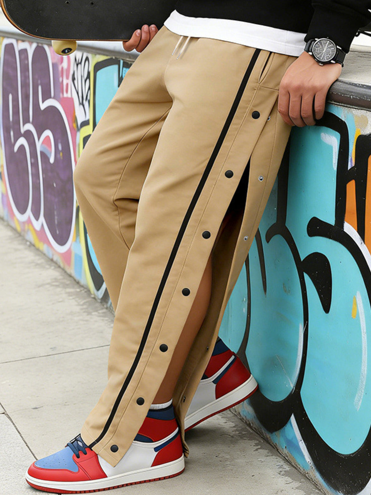 Men's Full Size Side Snap Button Pants Plus Size - Khaki