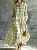 Plaid Button-Down Maxi Shirt Dress - Green