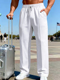 Men's Full Size Drawstring Wide Leg Pants Plus Size - White