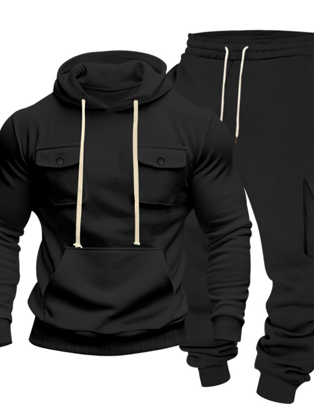 Men's Full Size Kangaroo Pocket Hoodie and Sweatpants Two-Piece Set Plus Size