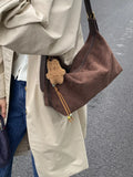 Solid Color Suede Hobo Crossbody Bag - Chocolate