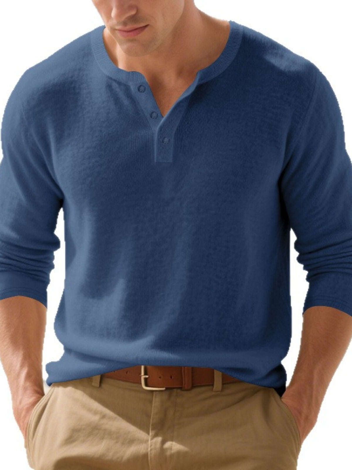 Men's Plus Size Breathable Long Sleeve T-Shirt - Denim Blue