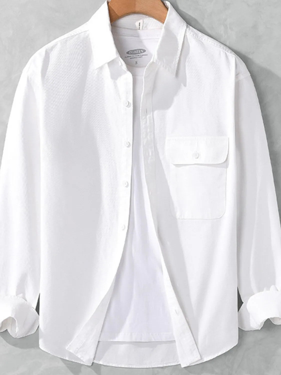 Men's Plus Size Casual Button-Down Shirt with Chest Pocket - White