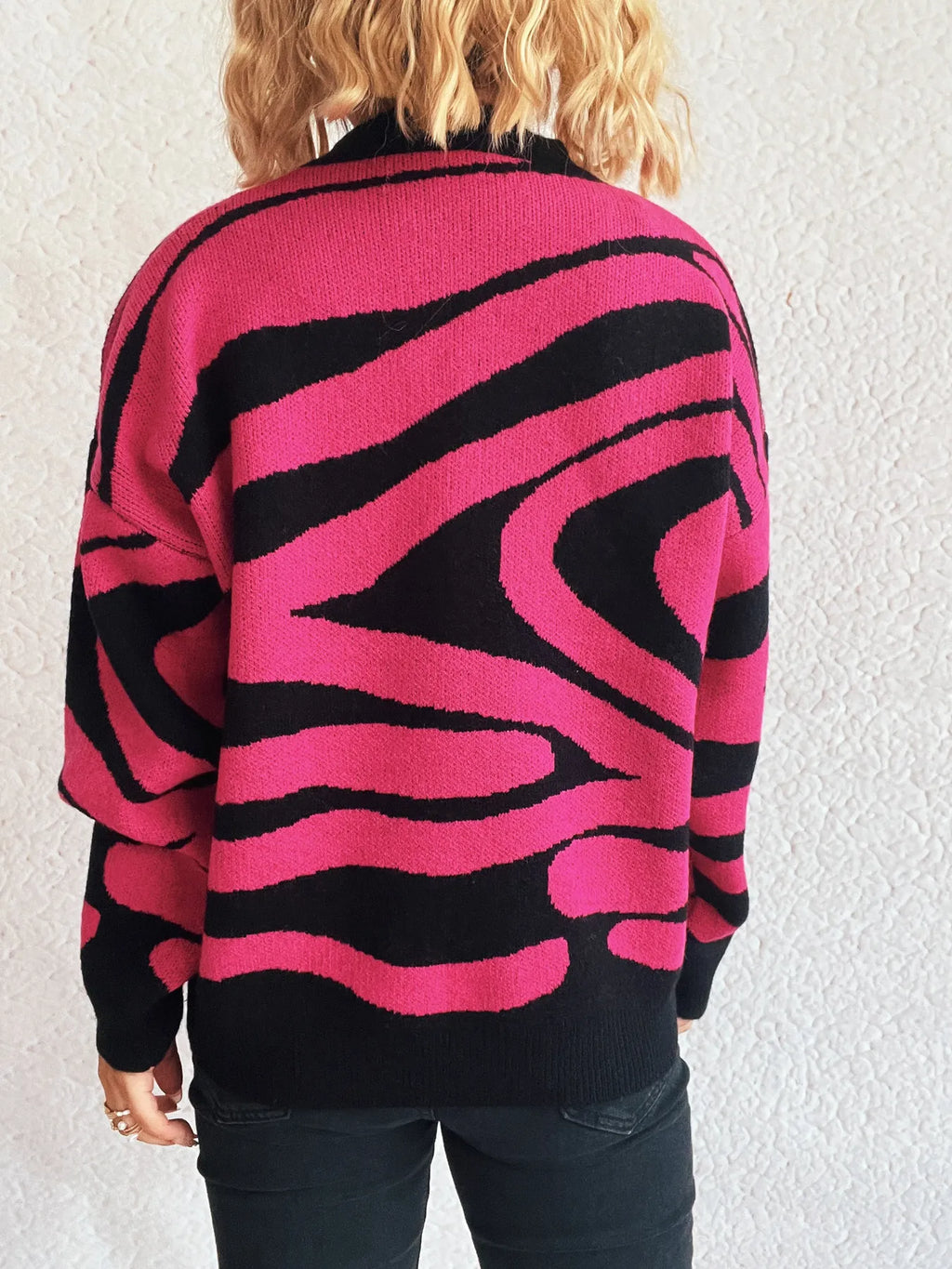 Zebra Print Round Neck Sweater
