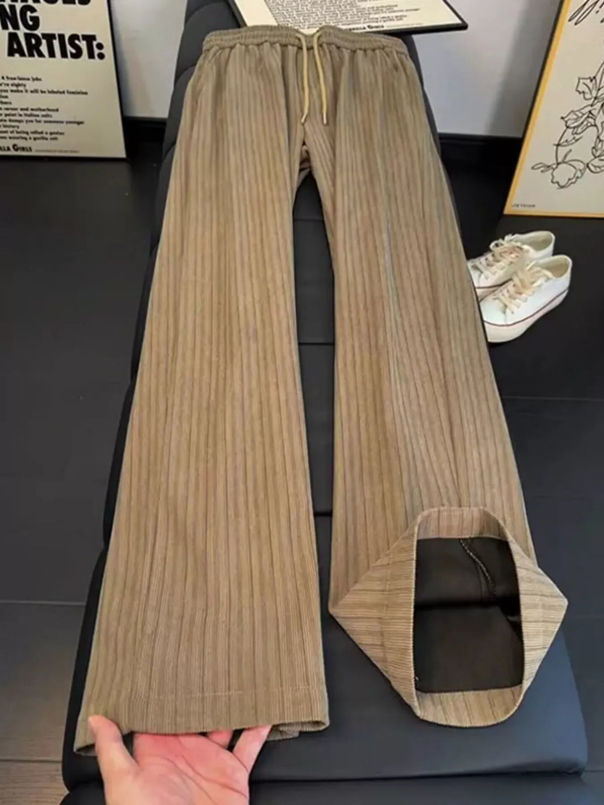 Men's Striped Wide-Leg Casual Pants - Khaki