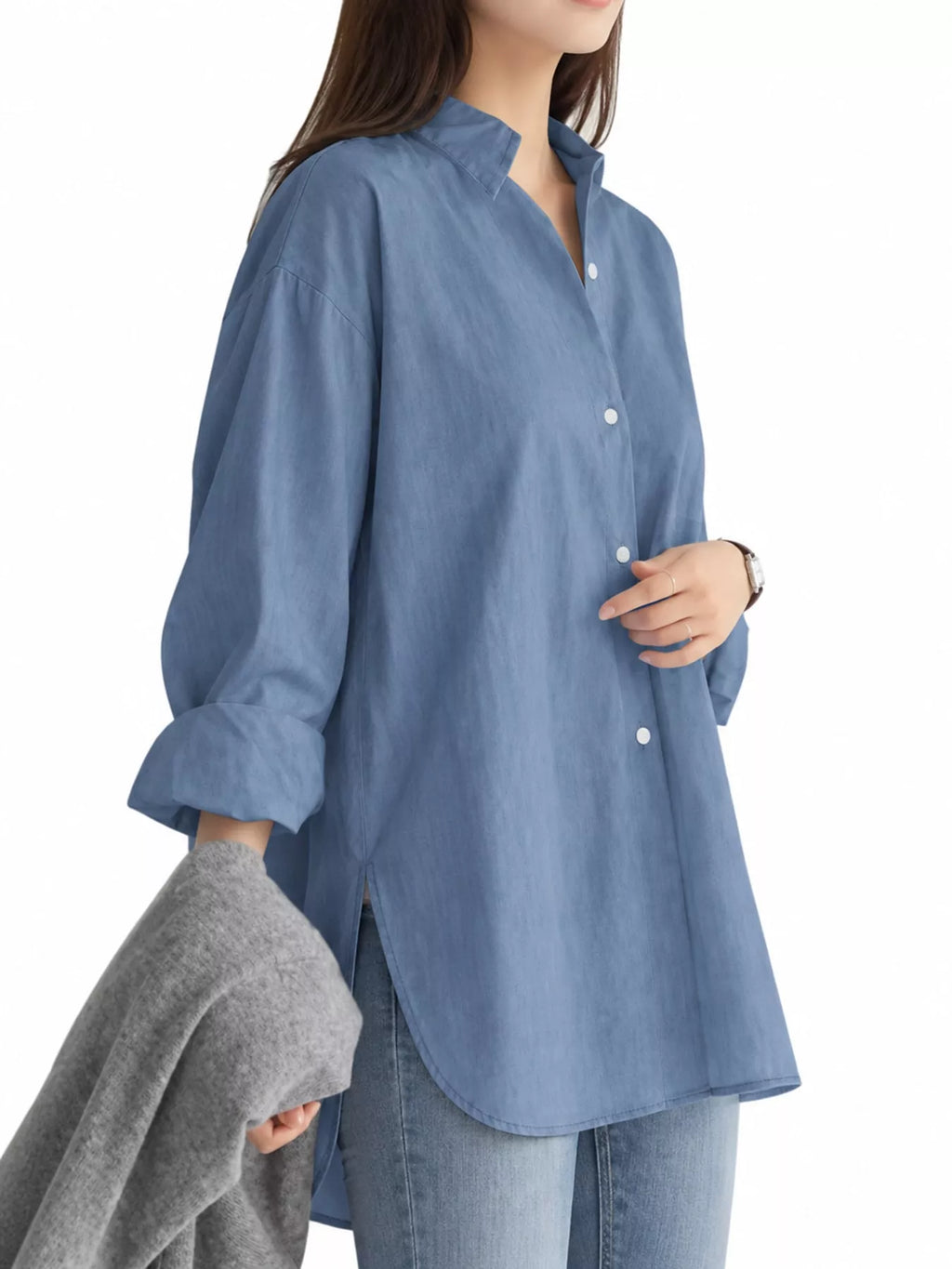 Full Size Oversized Button-Down Long Sleeve Shirt Plus Size