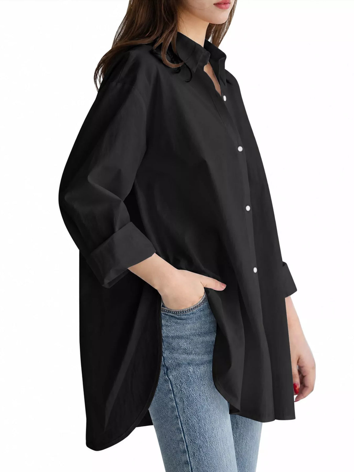 Full Size Oversized Button-Down Long Sleeve Shirt Plus Size