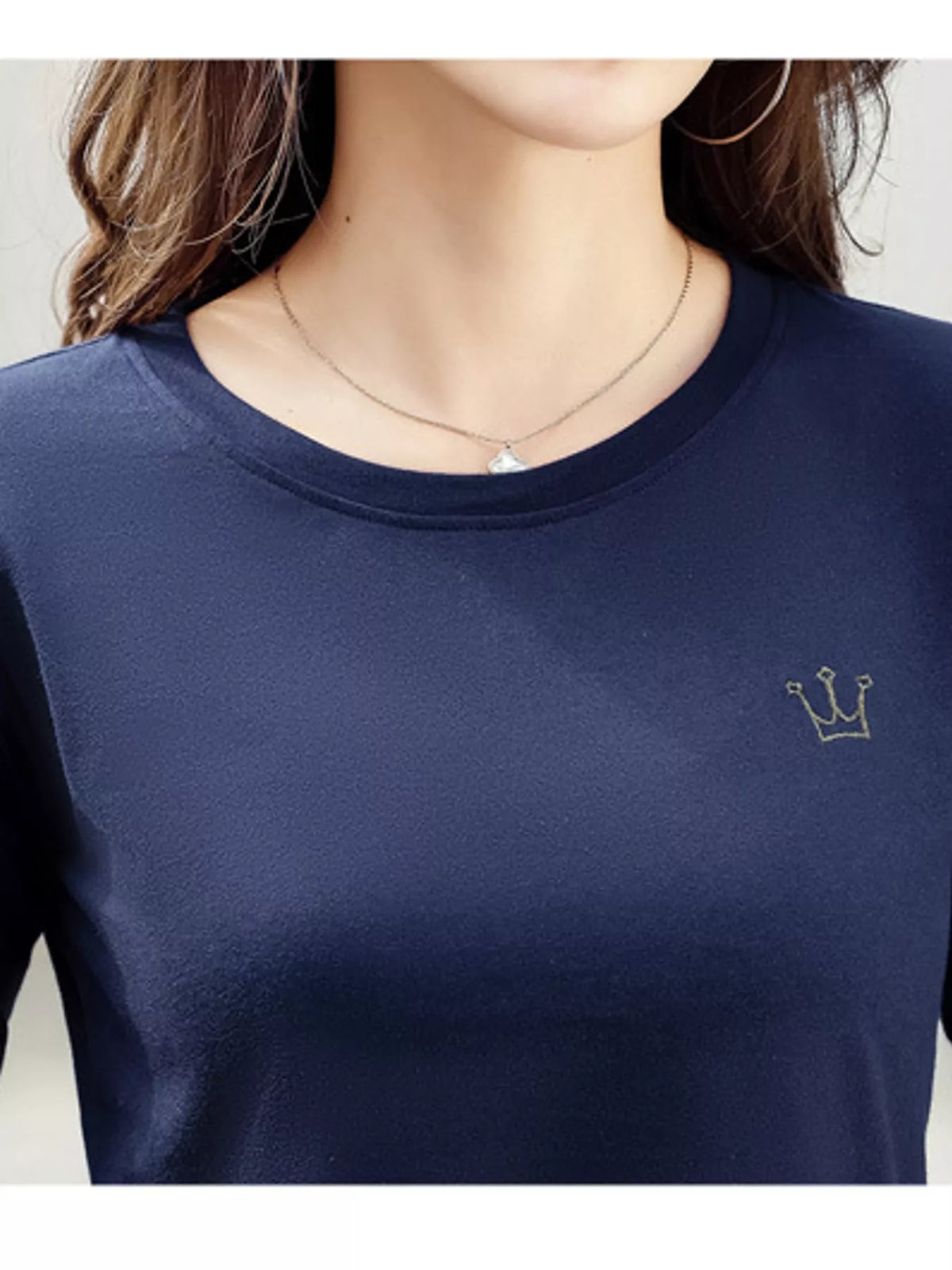 Full Size Crown Long Sleeve T-Shirt Plus Size - Dark Blue