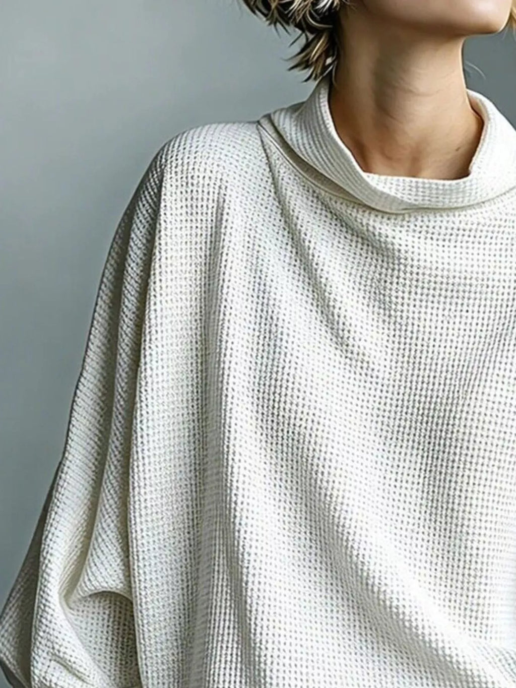 Full Size Oversized Waffle Knit Mock Neck T-Shirt Plus Size
