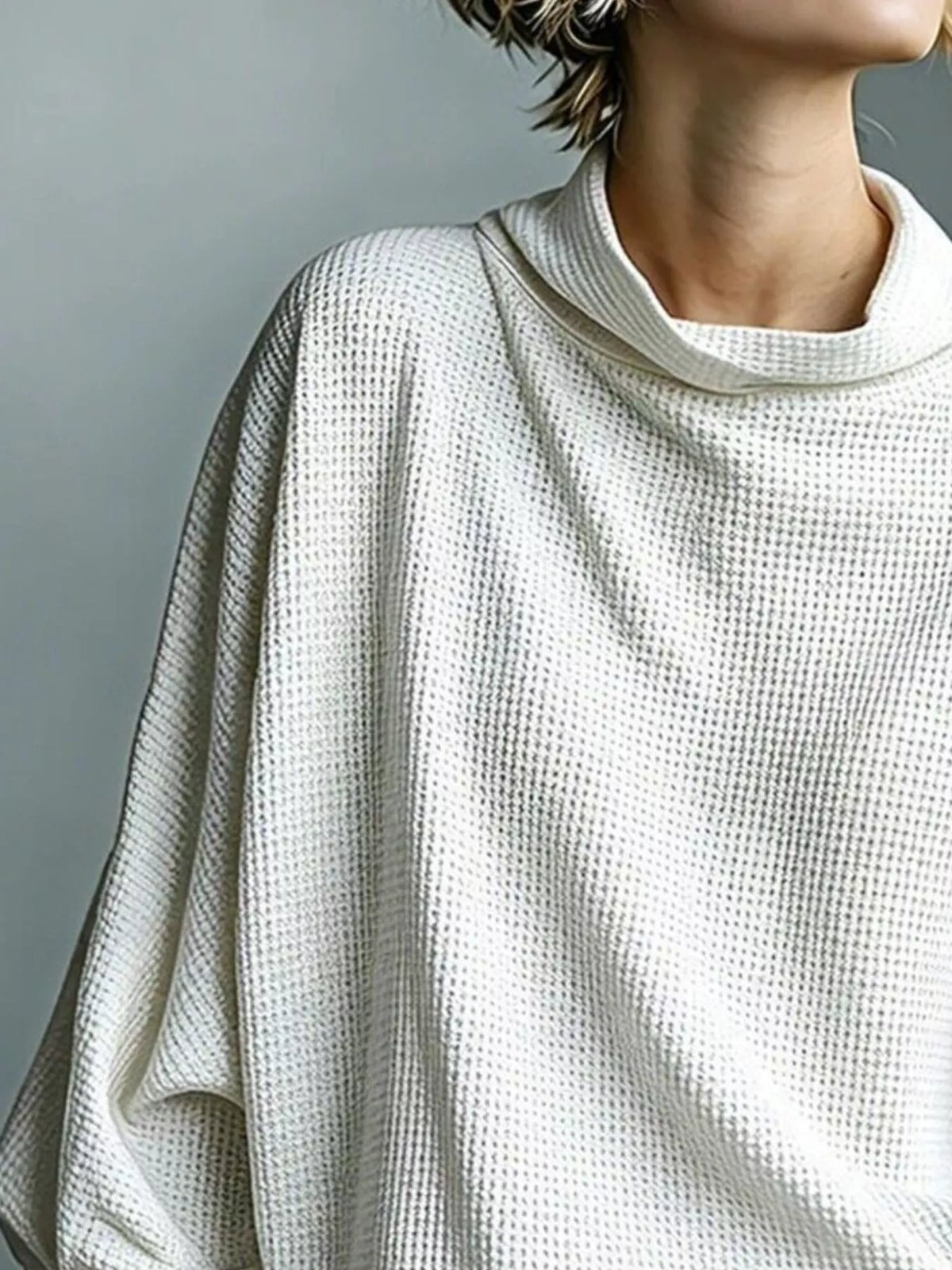 Full Size Oversized Waffle Knit Mock Neck T-Shirt Plus Size
