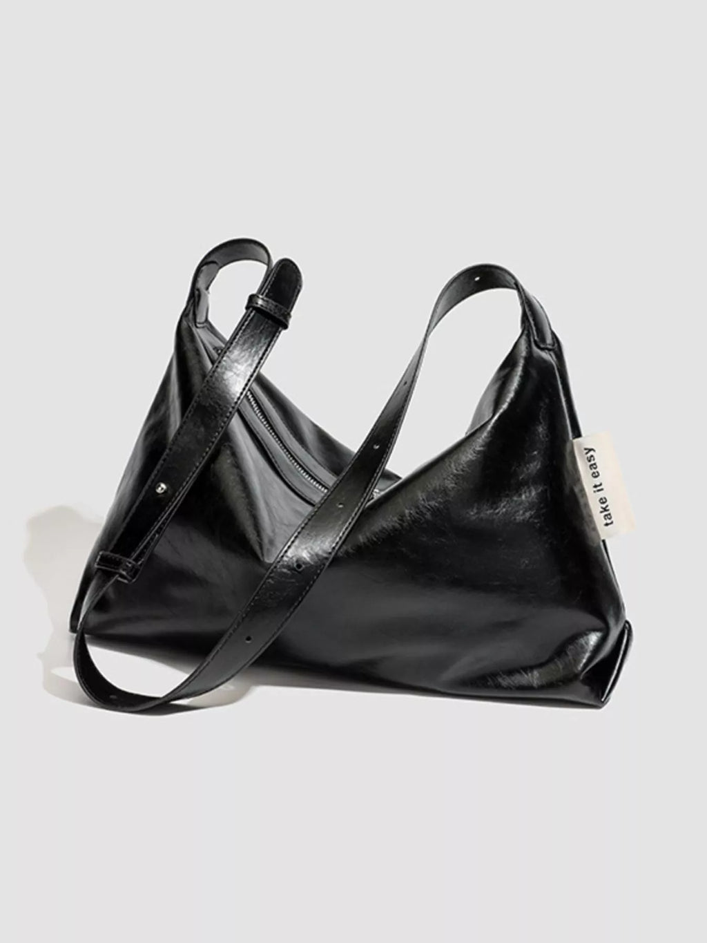 Minimalist Glossy Leather Slouchy Shoulder Bag