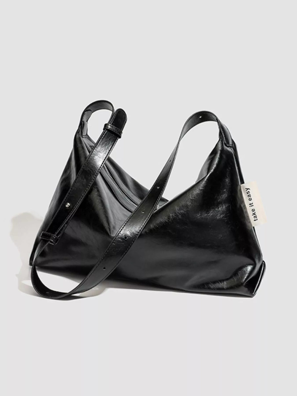 Minimalist Glossy Leather Slouchy Shoulder Bag