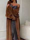 Fuzzy Open Front Longline Cardigan - Brown