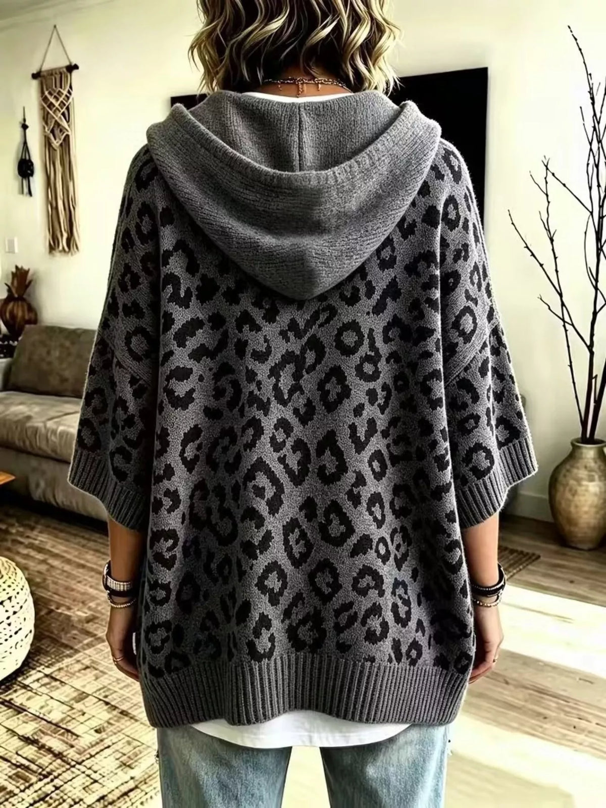 Drawstring Leopard Hooded Sweater