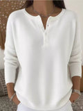 Full Size Button Detail Ribbed Knit Sweater Plus Size - White