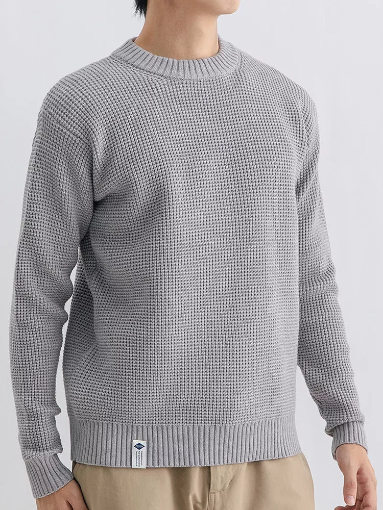 Men's Plus Size Waffle Knit Crew Neck Sweater