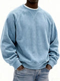 Men's Full Size Corduroy Crew Neck Sweatshirt Plus Size - Light Blue