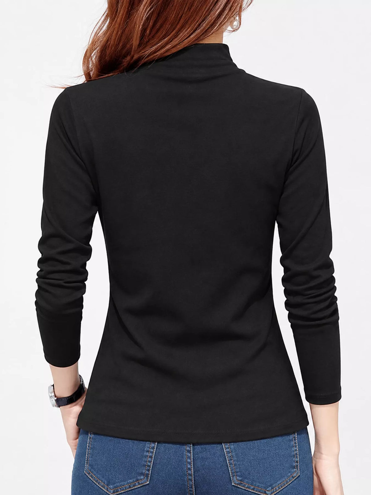 Full Size Slim-Fit Mock Neck Long Sleeve Basic T-Shirt Plus Size