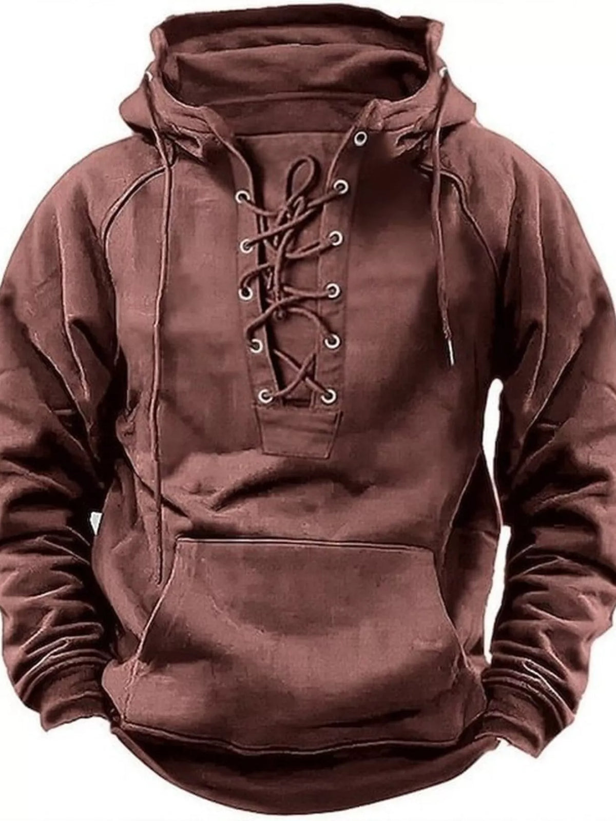 Men's Full Size Lace Up Front Raglan Sleeve Hoodie Plus Size - Rust