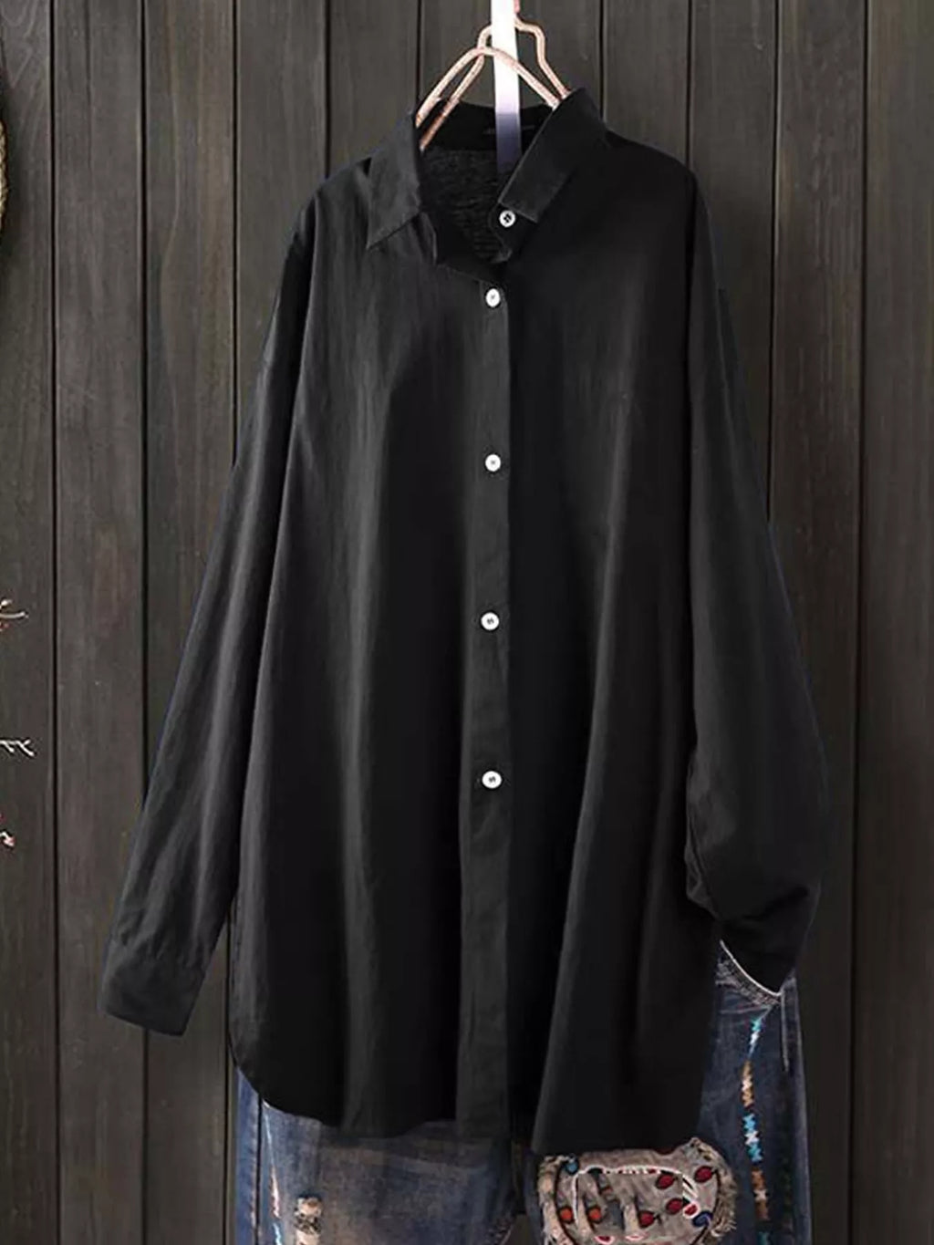Full Size Oversized Button-Down Long Sleeve Shirt Plus Size