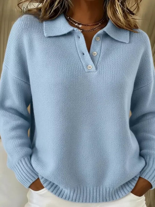 Full Size Button Detail Dropped Shoulder Sweater Plus Size - Light Blue