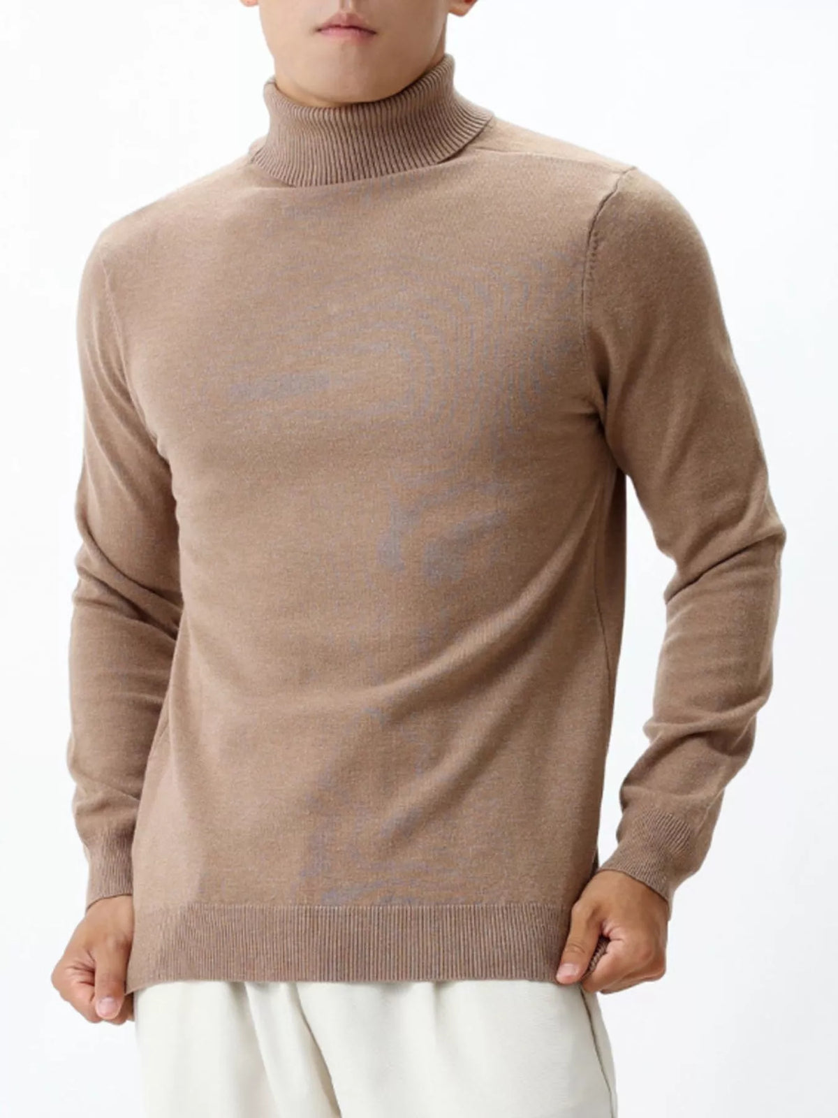 Men's Plus Size Slim-Fit Ribbed Turtleneck Sweater - Brown