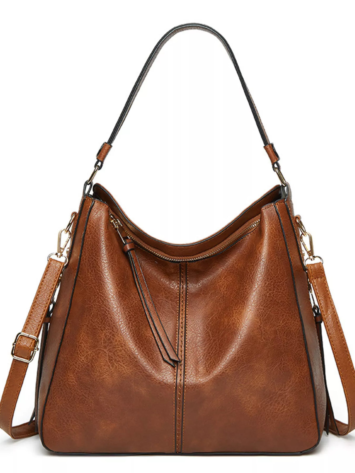 Classic Minimalist PU Leather Shoulder Bag with Spacious Capacity - Brown