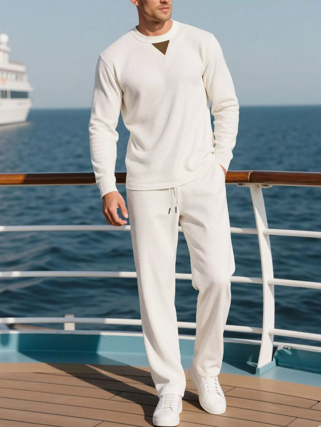 Men's Full Size Casual Crewneck Long Sleeve Sweatshirt and Jogger Set Plus Size