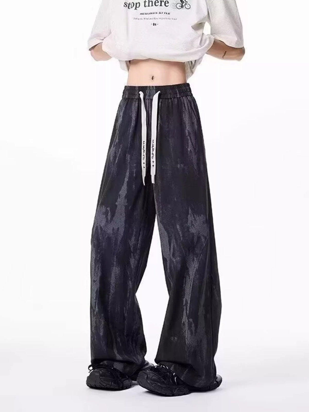 Men's Drawstring Wide-Leg Tie-Dye Casual Pants - Black