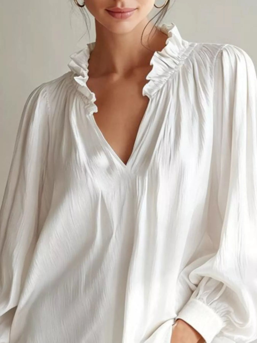 Frill Notched Long Sleeve Blouse