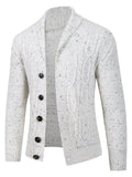 Men's Plus Size Speckled Cable Knit Shawl Collar Cardigan - White