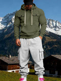 Men's Full Size Kangaroo Pocket Hoodie and Sweatpants Two-Piece Set Plus Size - Army Green