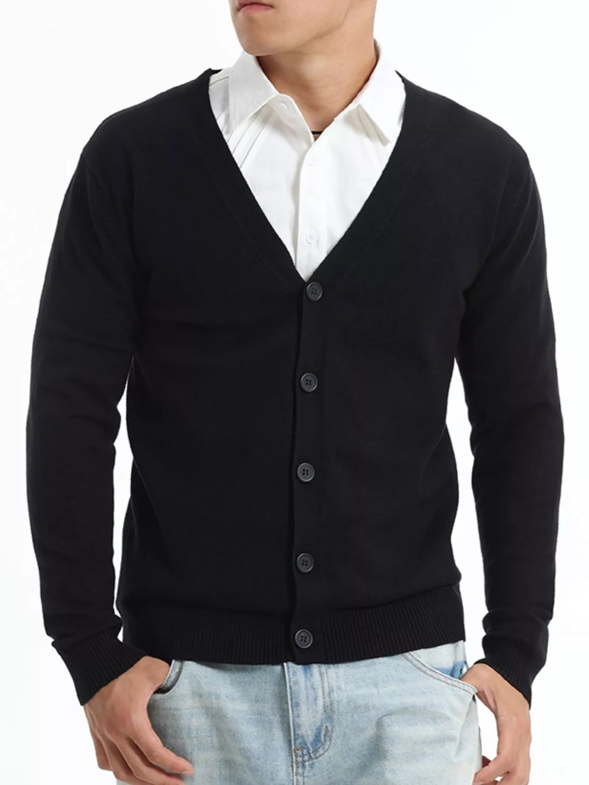 Men's Plus Size Button-Down Knit Cardigan - Black