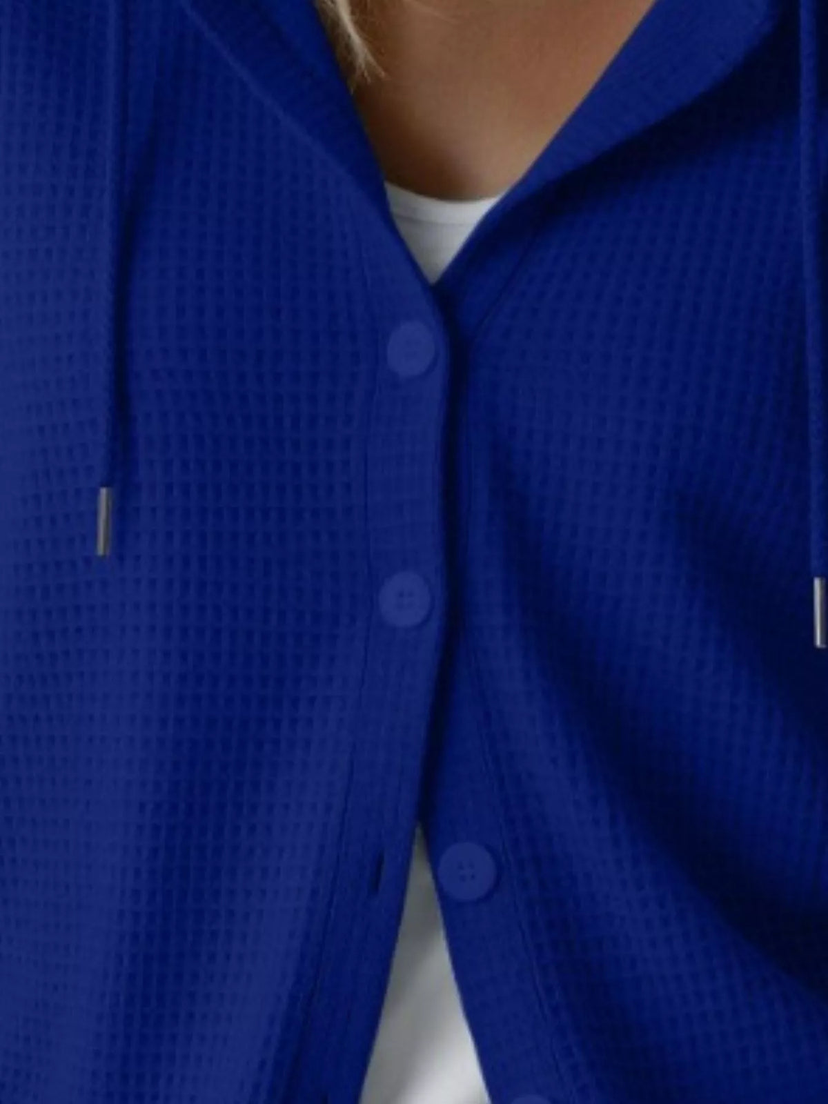 Waffle Knit Button-Down Hooded Cardigan