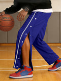 Men's Full Size Side Snap Button Pants Plus Size - Blue
