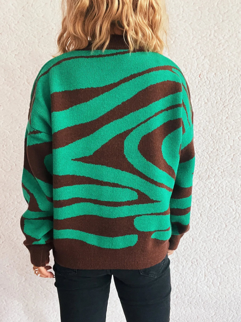 Zebra Print Round Neck Sweater