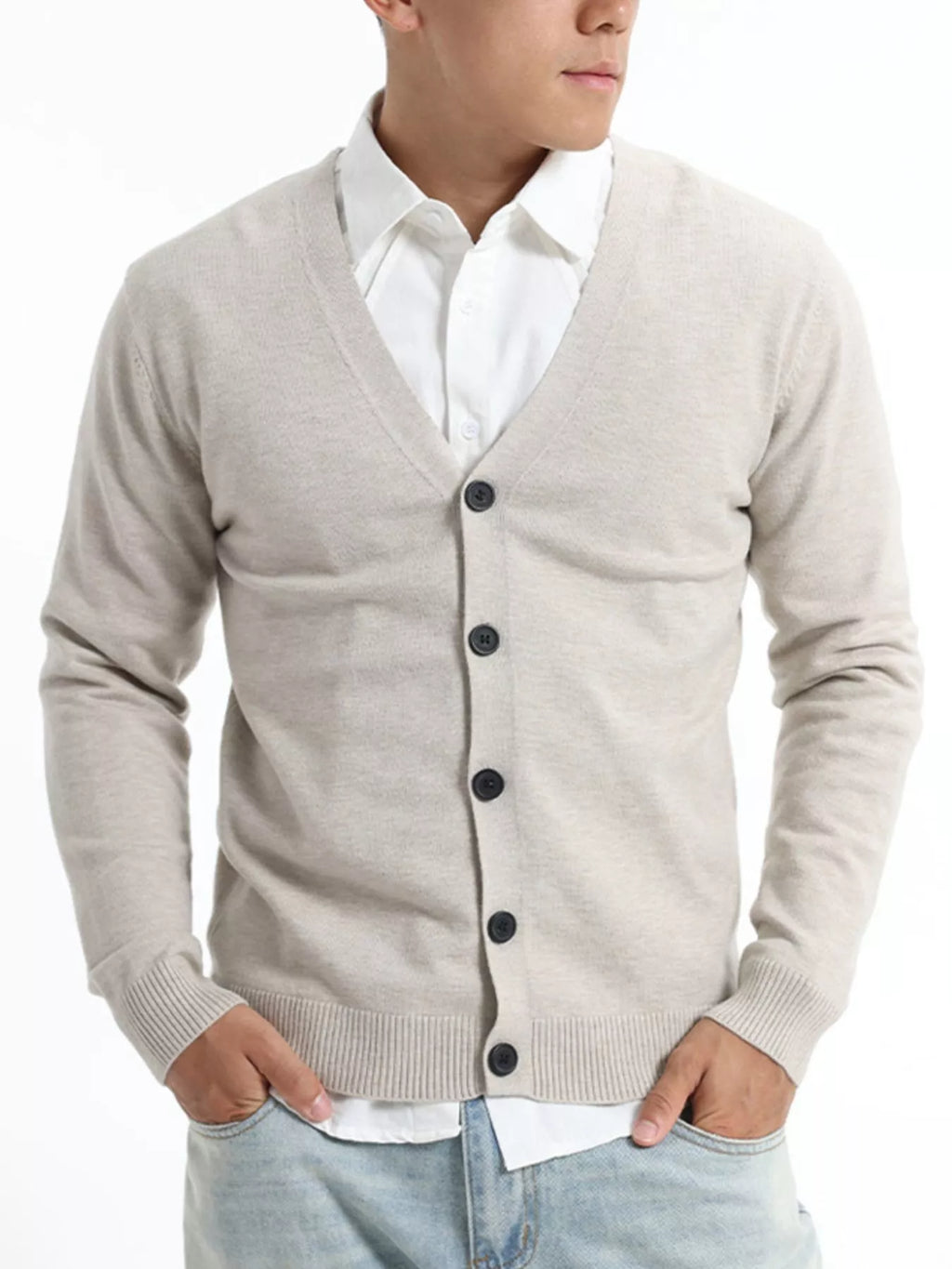 Men's Plus Size Button-Down Knit Cardigan - Flower Apricot Color