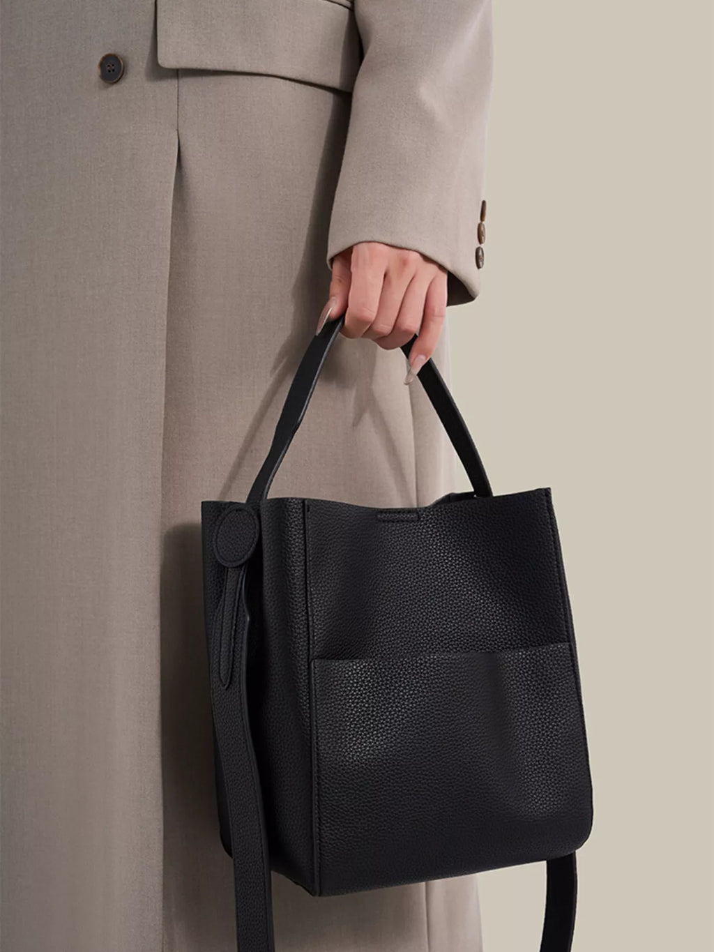 Minimalist Textured Leather Bucket Crossbody Bag