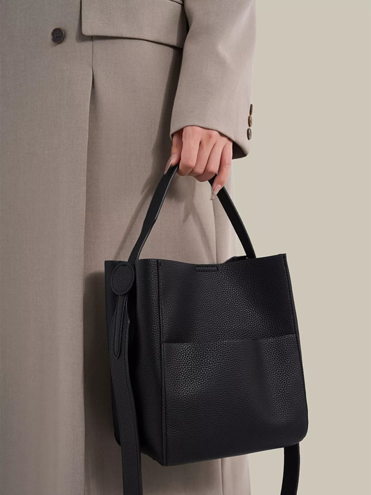 Minimalist Textured Leather Bucket Crossbody Bag