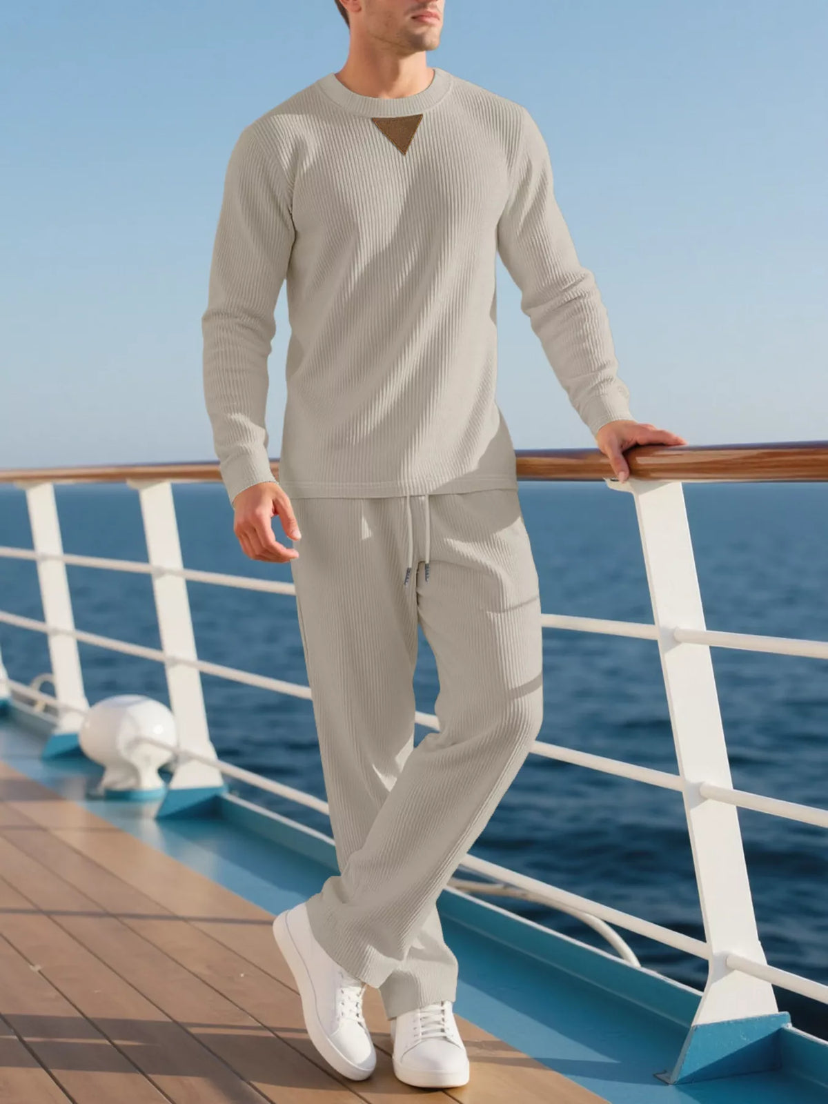 Men's Full Size Casual Crewneck Long Sleeve Sweatshirt and Jogger Set Plus Size
