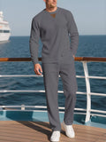 Men's Full Size Casual Crewneck Long Sleeve Sweatshirt and Jogger Set Plus Size - Grey