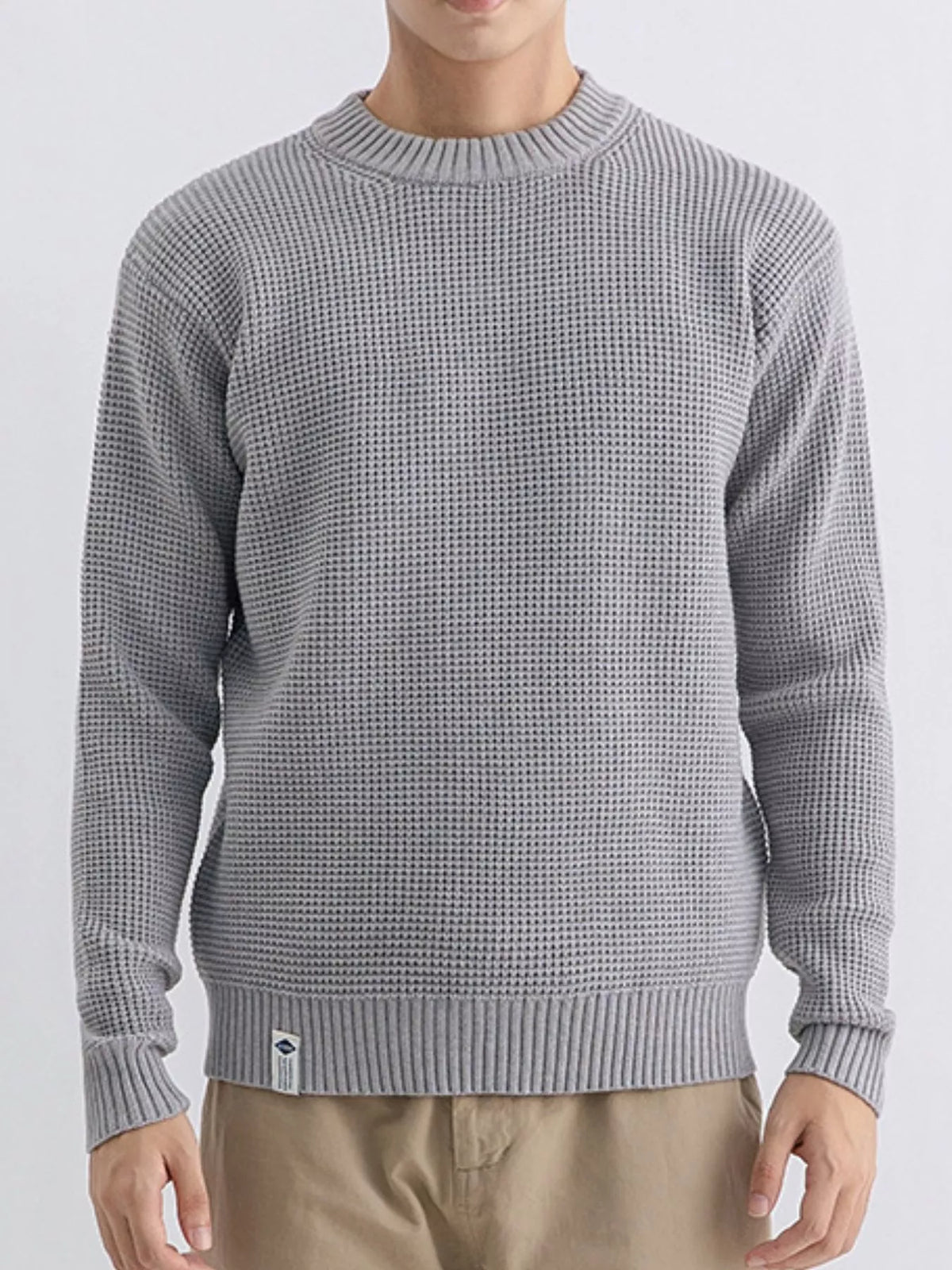 Men's Plus Size Waffle Knit Crew Neck Sweater - Melange Gray